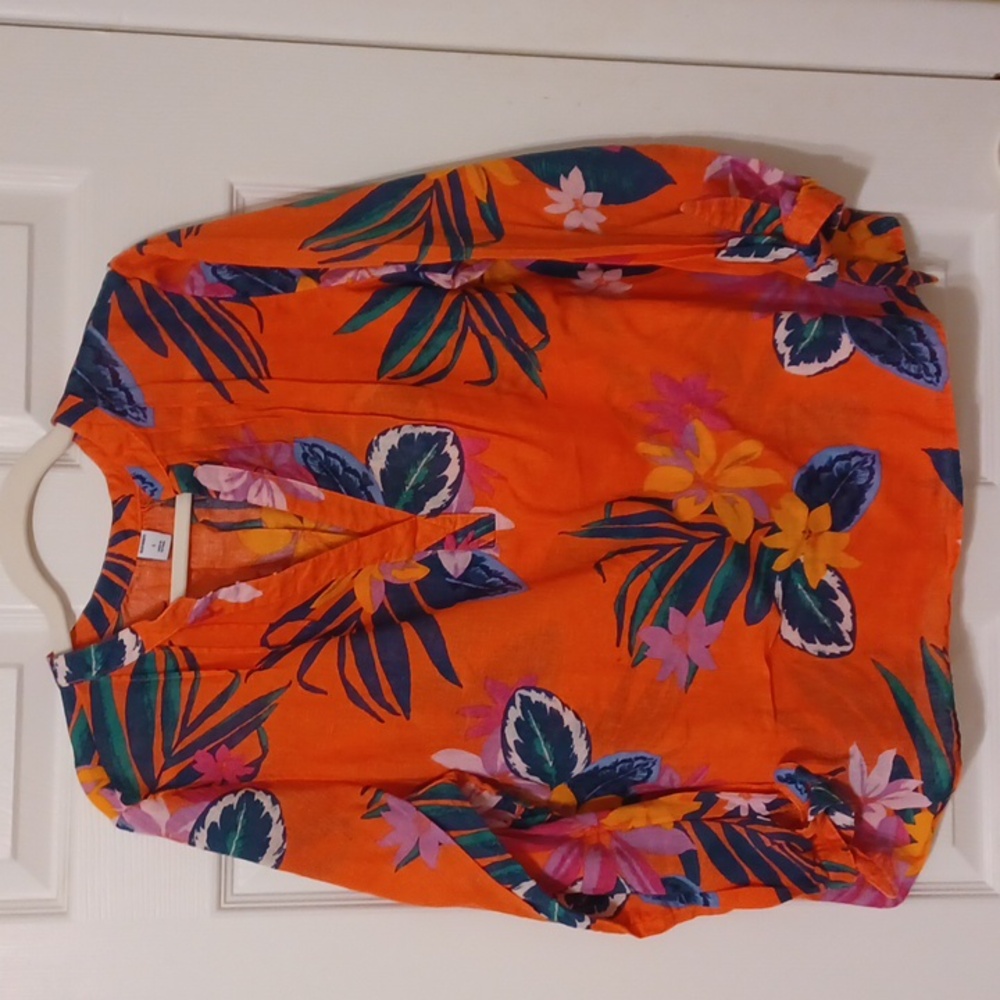 Old Navy, sz L, tropical print blouse in orange and green
